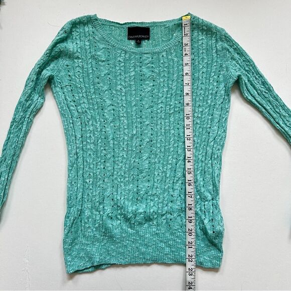 CYNTHIA ROWLEY Women Turquoise Loose Knit Linen Blend Crew Neck Sweater Size S - Picture 6 of 8